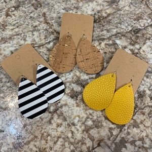 Faux leather and cork earrings. 3 pairs for $15